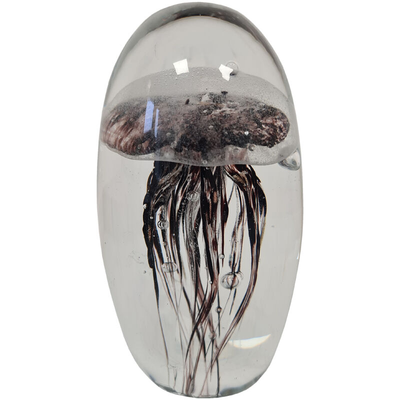 Presse papier sulfure méduse noire en verre 12 cm
