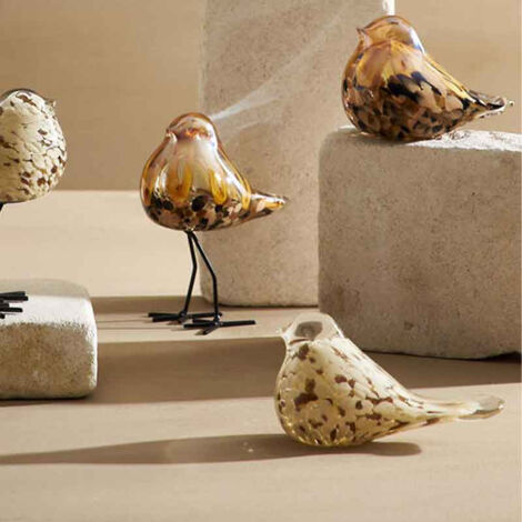 Presse papier oiseau verre beige doré 14x6x8cm