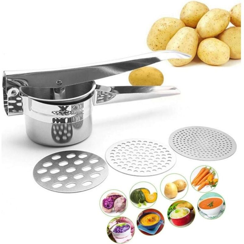 Ensoleille - Presse-Purée à Pommes de Terre Professionnel 3 en 1 en Acier Inoxydable Presse-purée de Pommes Pomme de Terre Masher Presse à la Main