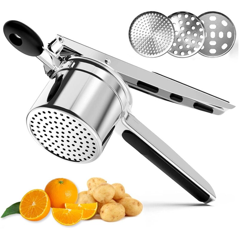 Presse Puree Manuel, Ecrase Purée en Acier Inoxydable avec 3 Disques Interchangeables, Pour Pommes de Terre Moelleuse, Légumes et Fruits
