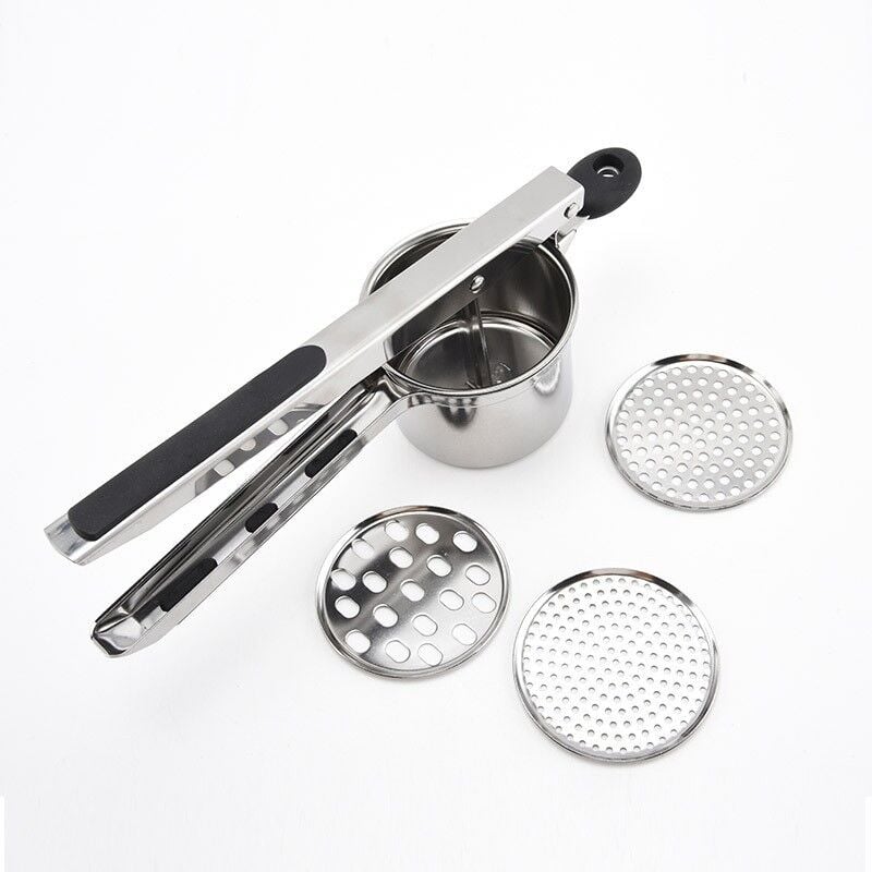 Presse Puree Manuel, Sopito Ecrase Purée en Acier Inoxydable avec 4 Disques Interchangeables, Pour Pommes de Terre Moelleuse, Légumes et Fruits