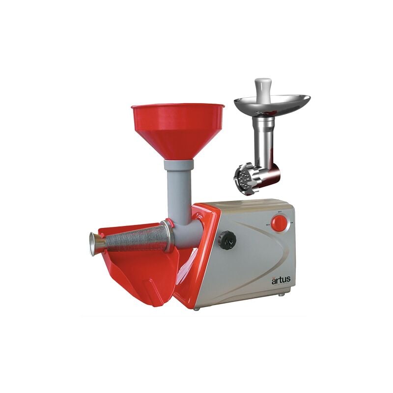 Presse-tomate + hachoir a' viande ARTUS C25 presse tomate Hp 0.3 avec filtre en acier inoxydable entonnoir et glissie're en PVC