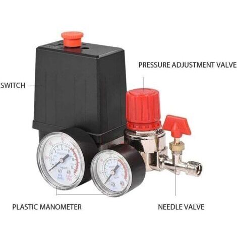 Pressostat Compresseur d'air, Compresseur d'air 12 bar, Pression du Pressostat avec manomètres pour régulateur de soupape de commande de commutateur de réduction de pression rapide