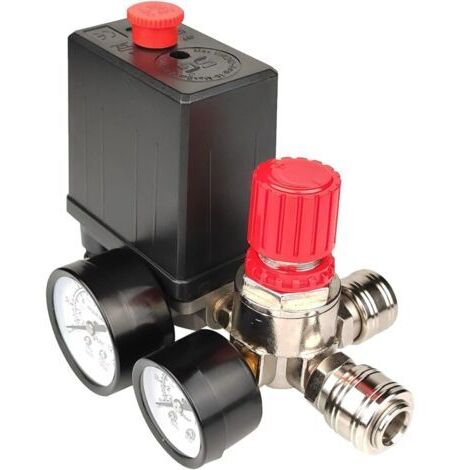 Pressostat de compresseur d'air, 6,35 mm, 220 V, régulateur de contrôle de soupape de sécurité avec jauges 90 120 PSI pour régulation de la pression (blanc)