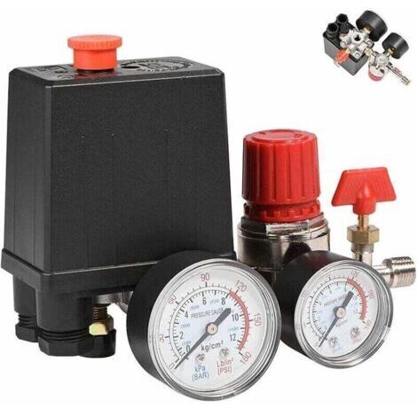 Pressostat pour compresseur d'air monophasé 90-120PSI à 4 ports avec jauges pour une réduction rapide de la pression -