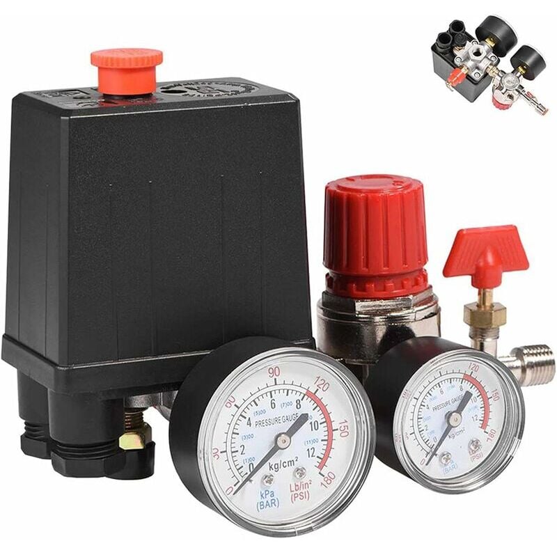 Pressostat pour compresseur d'air monophasé 90-120PSI à 4 ports avec jauges pour une réduction rapide de la pression - LKBD