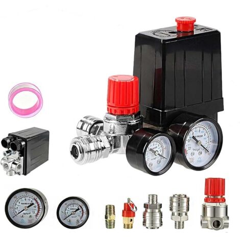 Pressostat pour compresseur d'air, régulateur de pression 220 V pour compresseur d'air avec manomètre, raccords de soupape de sécurité, pièces de rechange pour compresseur 90-120 PSI