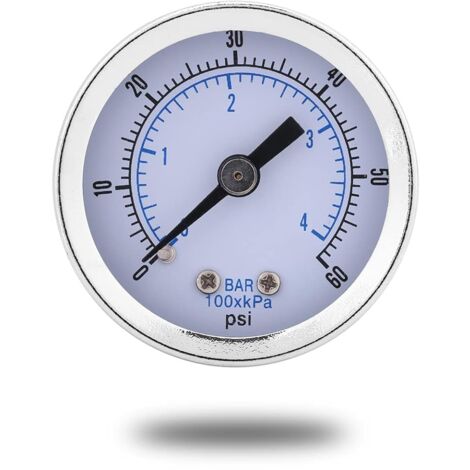 Pressure Gauge, 0-60 psi, 0-4 bar, 1/8 inch BSPT Thread, Water Pressure Gauge for Water, Oil, Gas