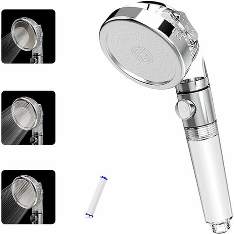 Pressure-increasing shower head, power shower handheld filtered hard water, ion shower head and bathtub faucet hose kit with stop button, easy-to-install shower handle with cotton filter to soften wat