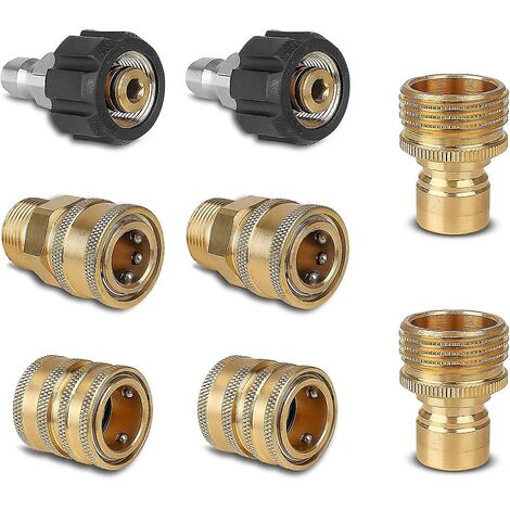Pressure Washer Adapter Set Quick Disconnect Hose Fittings Brass Couplers Of M22-14 Swivel To 3/8" Quick Connect 3/4" Male To 1/2" Quick Release 8