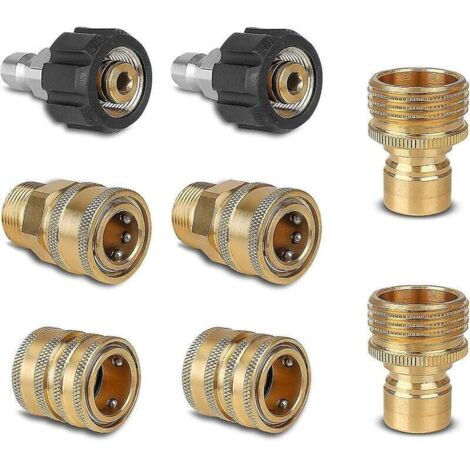 Pressure Washer Adapter Set Quick Disconnect Hose Fittings Brass Couplers Of M22-14 Swivel To 3/8" Quick Connect 3/4" Male To 1/2" Quick Release 8