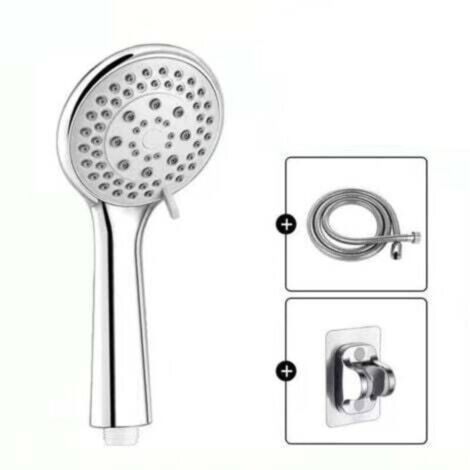 Pressurized hand shower head, five modes, with 1.5 m stainless steel hose and drill-free base