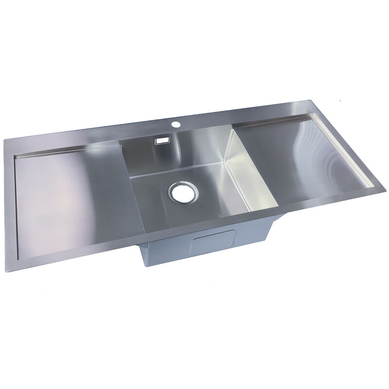 Prestige Double Drainer Kitchen Sink - 1200 x 510 mm - 1 Tap Hole - Brushed Stainless Steel - Stainless Steel