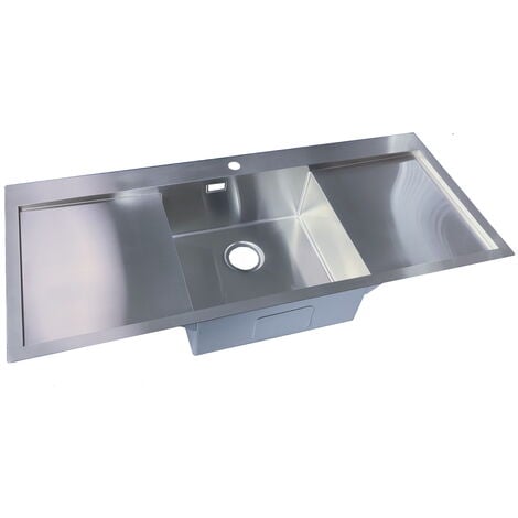 VIANDPRO Prestige Double Drainer Kitchen Sink - 1200 x 510 mm - 1 Tap Hole - Brushed Stainless Steel