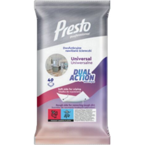 Presto Dual Action Universal-Feuchttücher mit Doppelfunktion, 40 Stk.