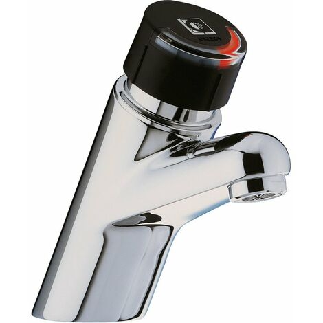 Presto – Mitigeur de lavabo temporisé 6 l/mn – Bouton poussoir noir – Brise-jet inviolable – Système anti-blocage – Corps laiton nickel-chrome - 4000S