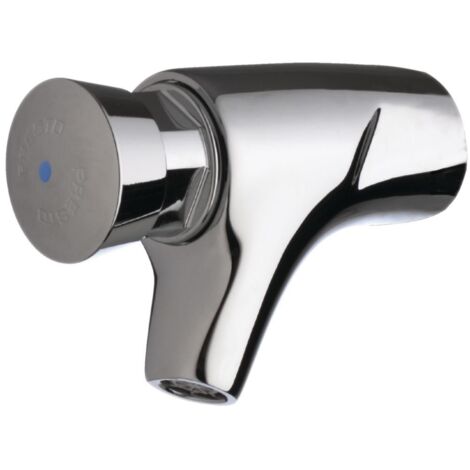 Presto – Robinet lavabo mural temporisé – Finition nickelée chromée – Débit 3 L/min – Fixation murale – 63000