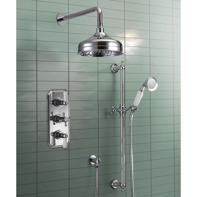 Preston 3 Dial 2 Way Traditional Set - Rail Handset & Shower Head