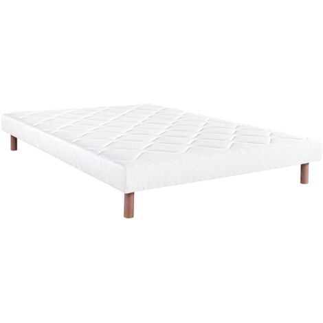 PRESTON - Sommier Tapissier 160x200 Blanc Pieds Bois massif