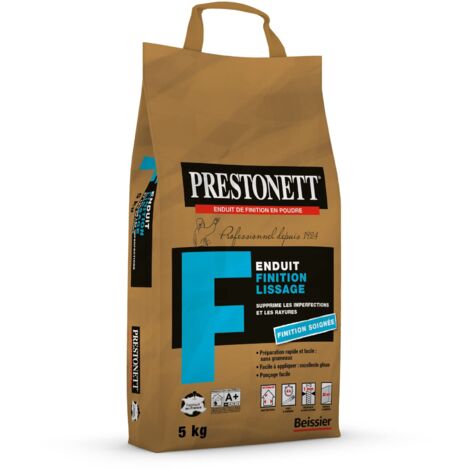 Prestonett – Enduit de lissage en poudre 5 kg – Finition mate pour intérieur – Application facile sur béton et plâtre – Ponçable et teintable