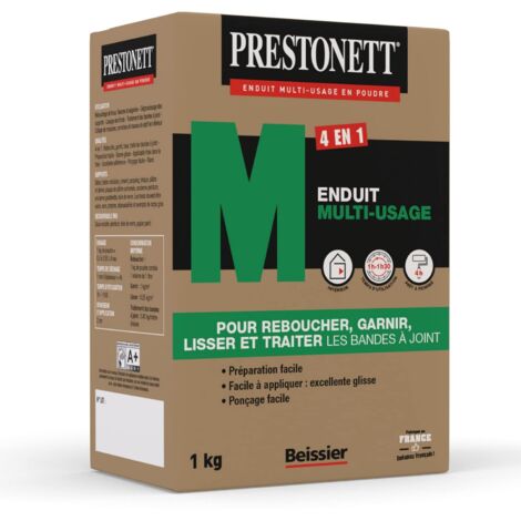 Prestonett – Enduit de lissage et rebouchage 4 en 1 – Poudre blanche multi-usage 1 kg – Pour béton, plâtre, et supports variés – Finition mate