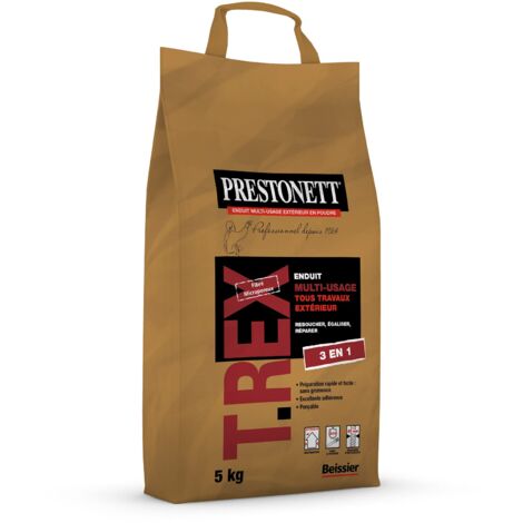 Prestonett – Enduit de lissage extérieur en poudre 5 kg – Rebouche, égalise et répare jusqu'à 4 cm – Application facile sur béton et plâtre