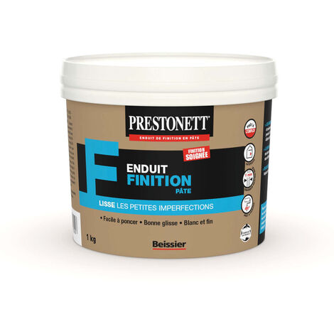 Prestonett – Enduit de lissage finition en pâte 1 kg – Multi-supports pour murs et plafonds – Application facile et ponçable – Finition mate blanche