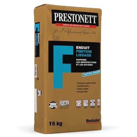 Prestonett – Enduit de lissage intérieur en poudre 15kg – Finition mate – Application facile sur béton, plâtre et plaques de plâtre – Temps de séchage 4h