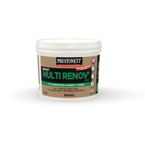 Prestonett – Enduit de rebouchage 3 en 1 – Pâte prête à l'emploi 1 kg – Pour intérieur et extérieur – Finition mate pour cuisines et salles de bains