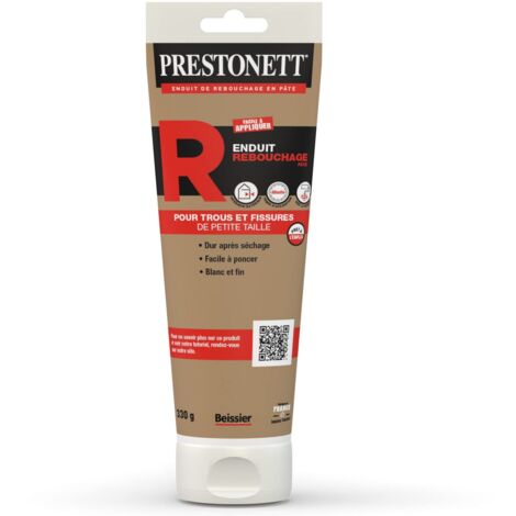 Prestonett – Enduit de rebouchage blanc en pâte 330 g – Pour intérieur et extérieur – Application facile au couteau – Finition mate et fine - TUBE 330 G