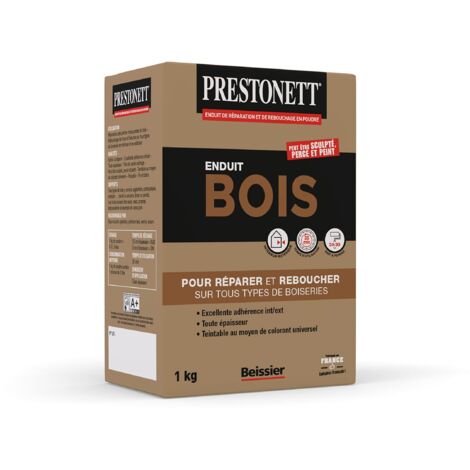 Prestonett – Enduit de rebouchage bois en poudre 1 kg – Pour intérieur et extérieur – Ponçable et teintable – Temps de prise 35 min