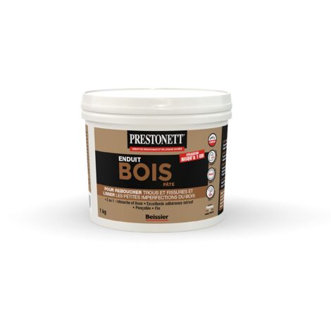 Prestonett – Enduit de rebouchage et lissage bois 1kg – Prêt à l'emploi – Pour tous types de bois intérieur et extérieur – Finition mate et fine