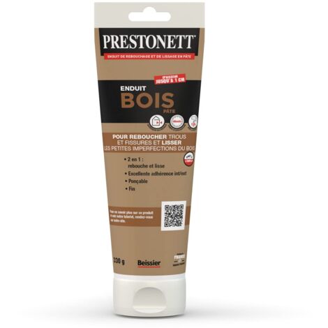 Prestonett – Enduit de rebouchage et lissage bois 2 en 1 – Pâte en tube 330g – Pour tous types de bois – Application facile jusqu'à 1 cm d'épaisseur