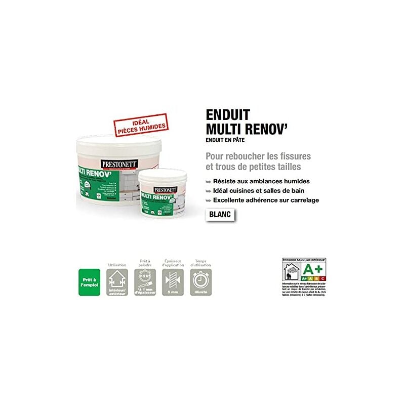 Prestonett - Enduit Lissage et Rebouchage 3 en 1 multi renov en Pot 4 kg en Pâte pour Intérieur et Extérieur