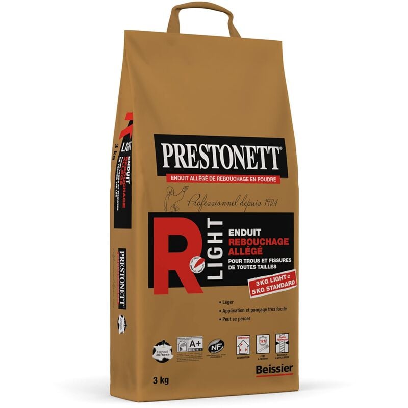 Prestonett - Enduit de Rebouchage Allégé r light en Poudre en Sac 3 kg pour Intérieur