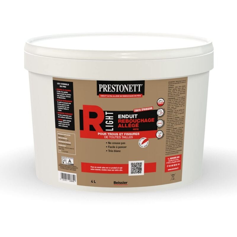 Enduit de Rebouchage Allégé PRESTONETT REBOUCHER LIGHT en Pâte en Pot 4 L pour Intérieur et Extérieur