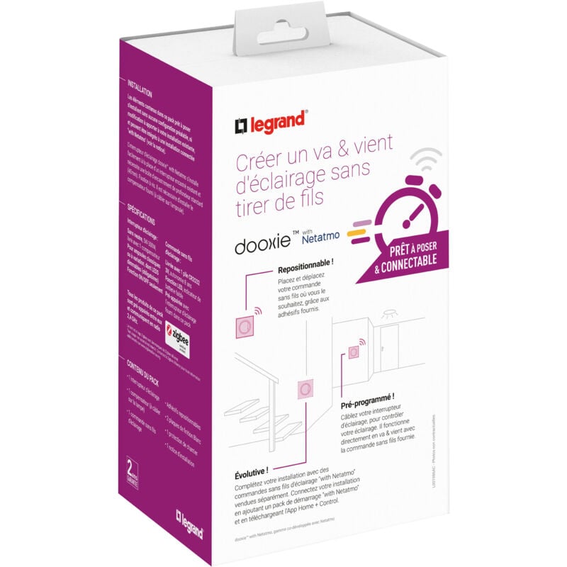 Prêt à poser Legrand dooxie créer un va-et-vient avec 1 commande sans fil et 1 interrupteur 230V livré complet blanc