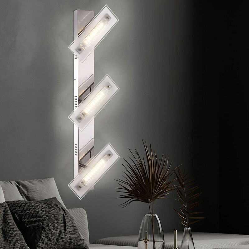 Image of Faretto faretto applique da parete lampada da parete in cristallo, faretti mobili 3 lampadine, cristalli vetro cromo satinato trasparente, LED 4W