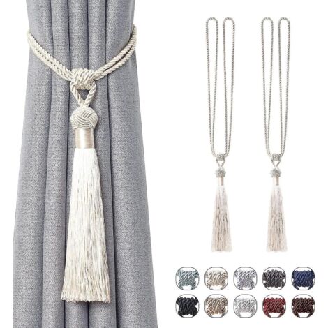 pretty Lot De 2 Pcs  (blanc Crme) De Rideaux  Longs Pompons Faites  La Main Avec Nud En Corde Tresse De Style Europen Pour Dcoration De Maison Et