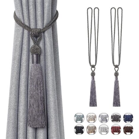 pretty Lot De 2 Pcs  (gris Fonc) De Rideaux  Longs Pompons Faites  La Main Avec Nud En Corde Tresse De Style Europen Pour Dcoration De Maison Et D