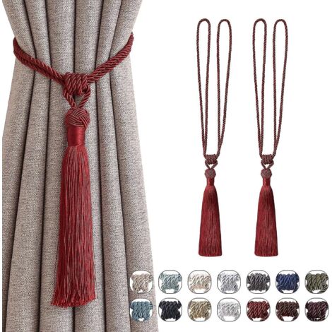 pretty Lot De 2 Pcs  (rouge Vin) De Rideaux  Longs Pompons Faites  La Main Avec Nud En Corde Tresse De Style Europen Pour Dcoration De Maison Et D