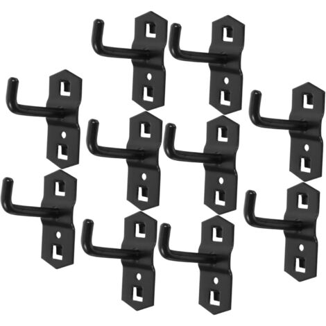 PRETYZOOM Lot de 10 Crochets pour Panneau Perforé Noirs en Fer Robustes et Solides Trou Carré, Supports D'exposition pour Rangement Garage et Étagères Murales