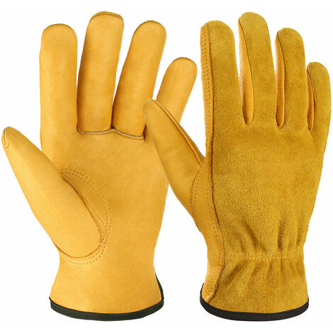 Preuve épine Gants de Jardinage pour Hommes Femmes, Gants de Travail en Cuir Jaune, Gants de Jardinage Complet, L