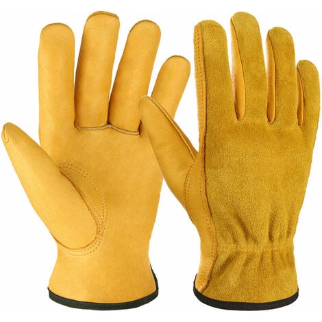 Paquet de 3 paires de gants de travail combinés doublés en cuir refendu  pour hommes, grand