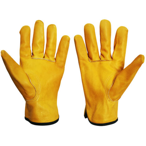 Preuve épine Gants de Jardinage pour Hommes Femmes, Gants de Travail en Cuir Jaune, Gants de Jardinage Complet, XL