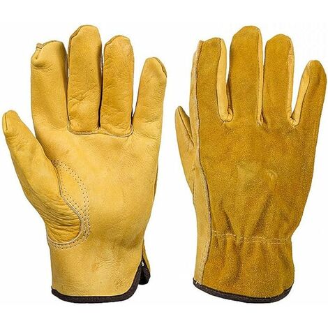 Preuve épine Gants de Jardinage pour Hommes Femmes, Gants de Travail en Cuir Jaune, Gants de Jardinage Complet, XL.--Lefou