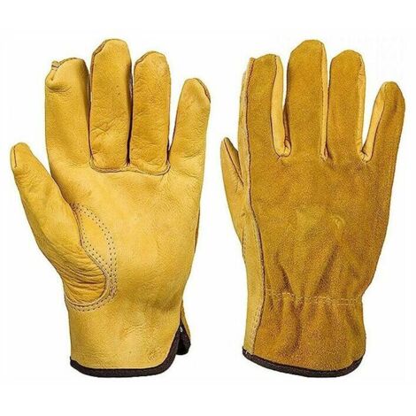 Preuve épine Gants de Jardinage pour Hommes Femmes, Gants de Travail en Cuir Jaune, Gants de Jardinage Complet, XL.--Lefou