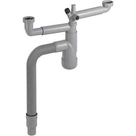 PREVEX Flexloc Siphon 1 1/2" mit 2 Anschlüssen für Küchenspülen/Becken Recyclet