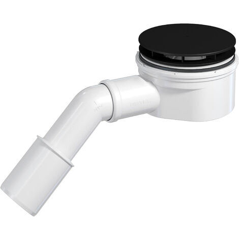PREVEX Showerloc Ablaufgarnitur flach mit Siphon matt schwarz 90 mm mit Haarsieb 40 50 mm Auslass