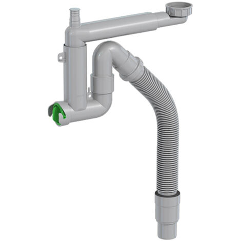 Prevex Smartloc Halb-Siphon 1½", Anschlüsse für Waschmaschine oder Geschirrspüler, flexibles Rohr mit Reduzierstück